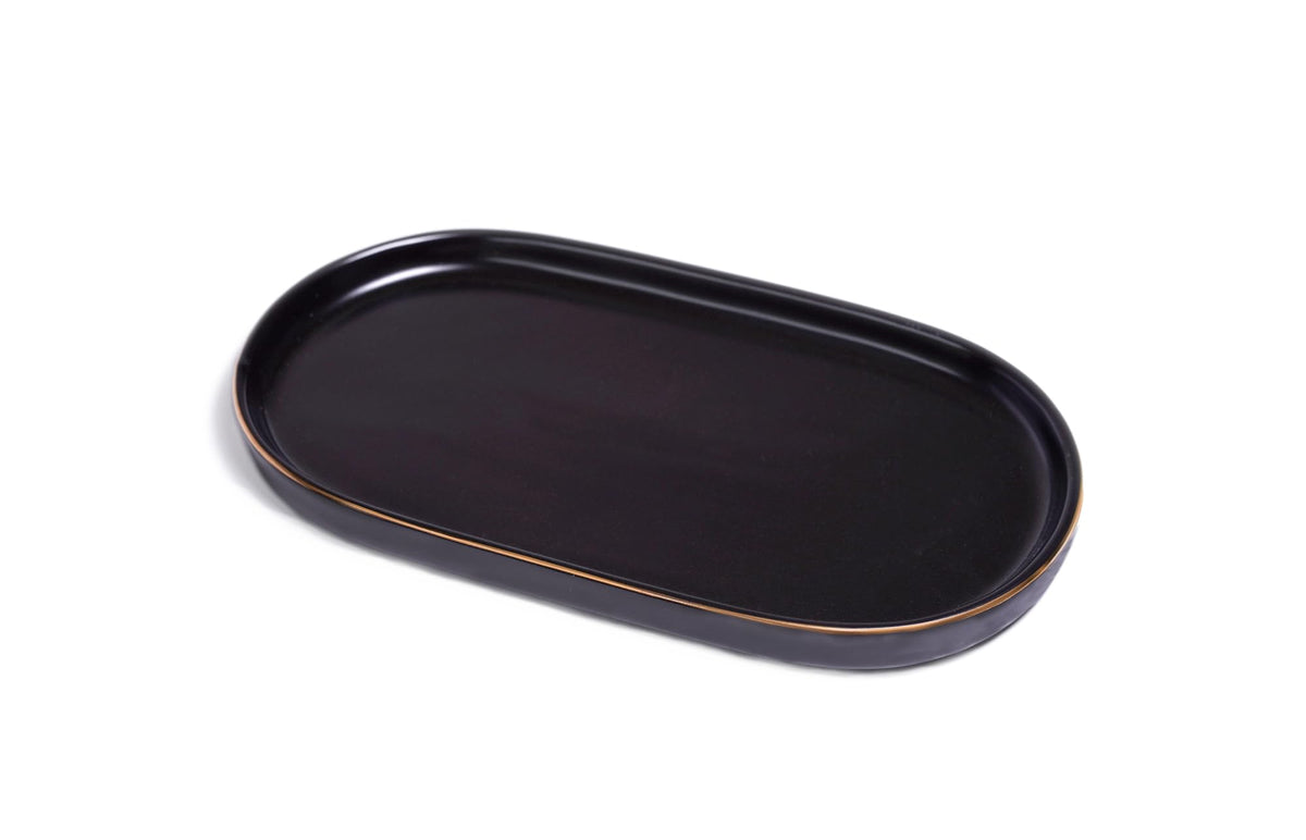 Ceramic Jewelry Dish, Perfume Vanity Tray, 7x4 Decorative Catch All Bowl for Trinket Key Ring, Small Bathroom Counter Tray, Soap Tray for Kitchen Sink (White)