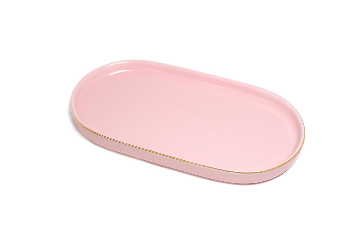 Ceramic Jewelry Dish, Perfume Vanity Tray, 7x4 Decorative Catch All Bowl for Trinket Key Ring, Small Bathroom Counter Tray, Soap Tray for Kitchen Sink (White)