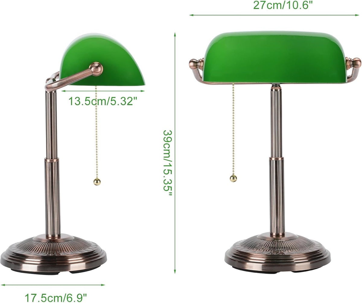 LINNMON Bankers Desk Lamp, Pull Chain Switch (Copper+Green)