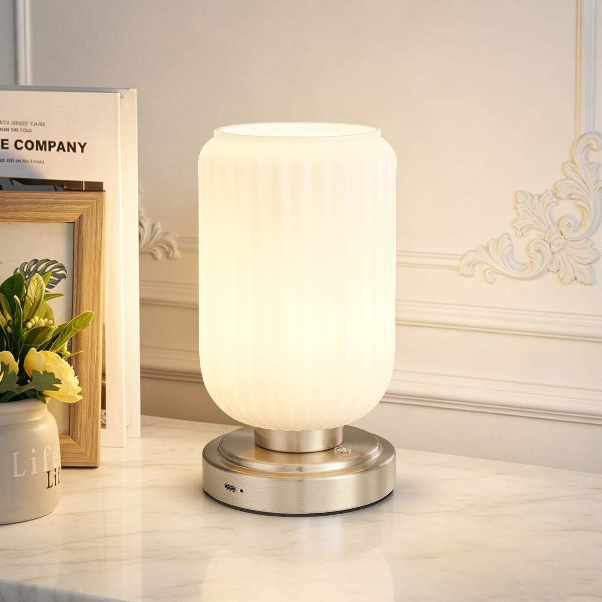 LightRound Cordless Table Lamp for Bedroom, Touch Stepless Dimmable, Modern