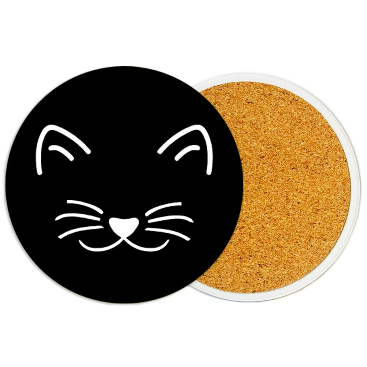 2PcsCat Ceramic Coasters with Cork Base Absorbent Cup Mat for Drinks