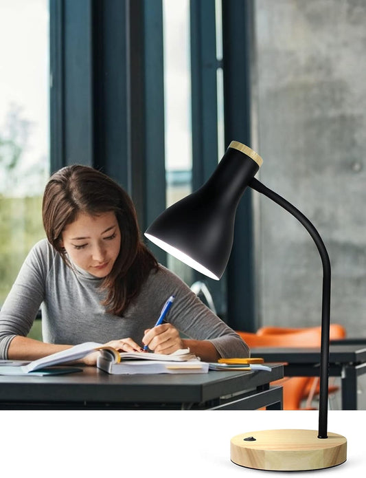 LALISU Metal Desk Lamp Table Lamp Reading Lights Arc Desk Lamps Wood Base
