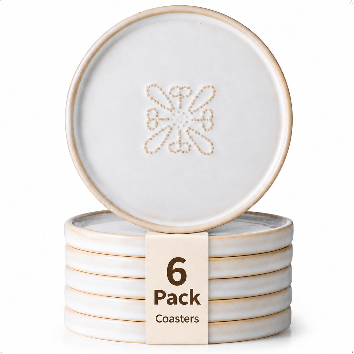 Drink Coasters, Ceramic Coasters for Drinks, 6 Pack, Green