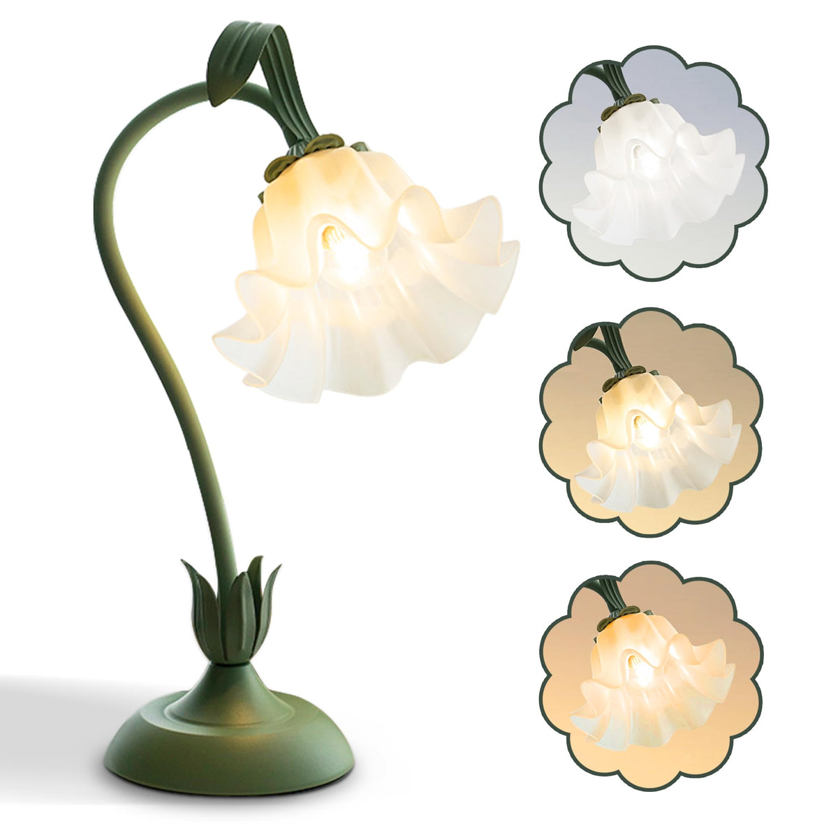 Flower Table Lamp, LED Reading Light Bedside Vintage Night Light (Green)