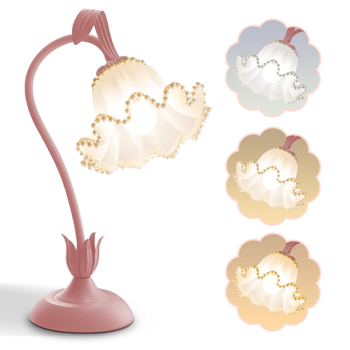 Flower Table Lamp, LED Reading Light Bedside Vintage Night Light (Green)
