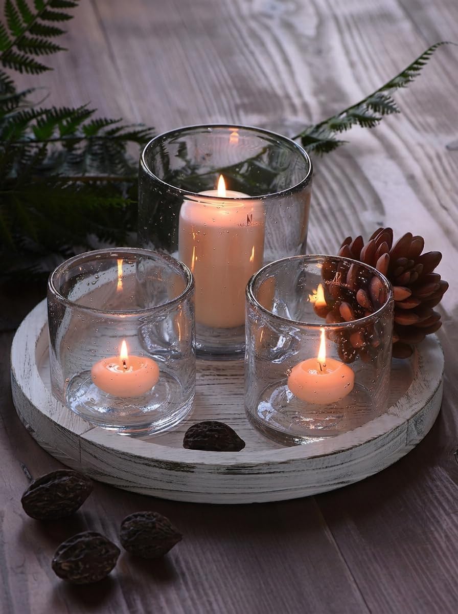 Hanobe Round Wood Candlestick Holder Trays for Table Centerpiece Fall Decor