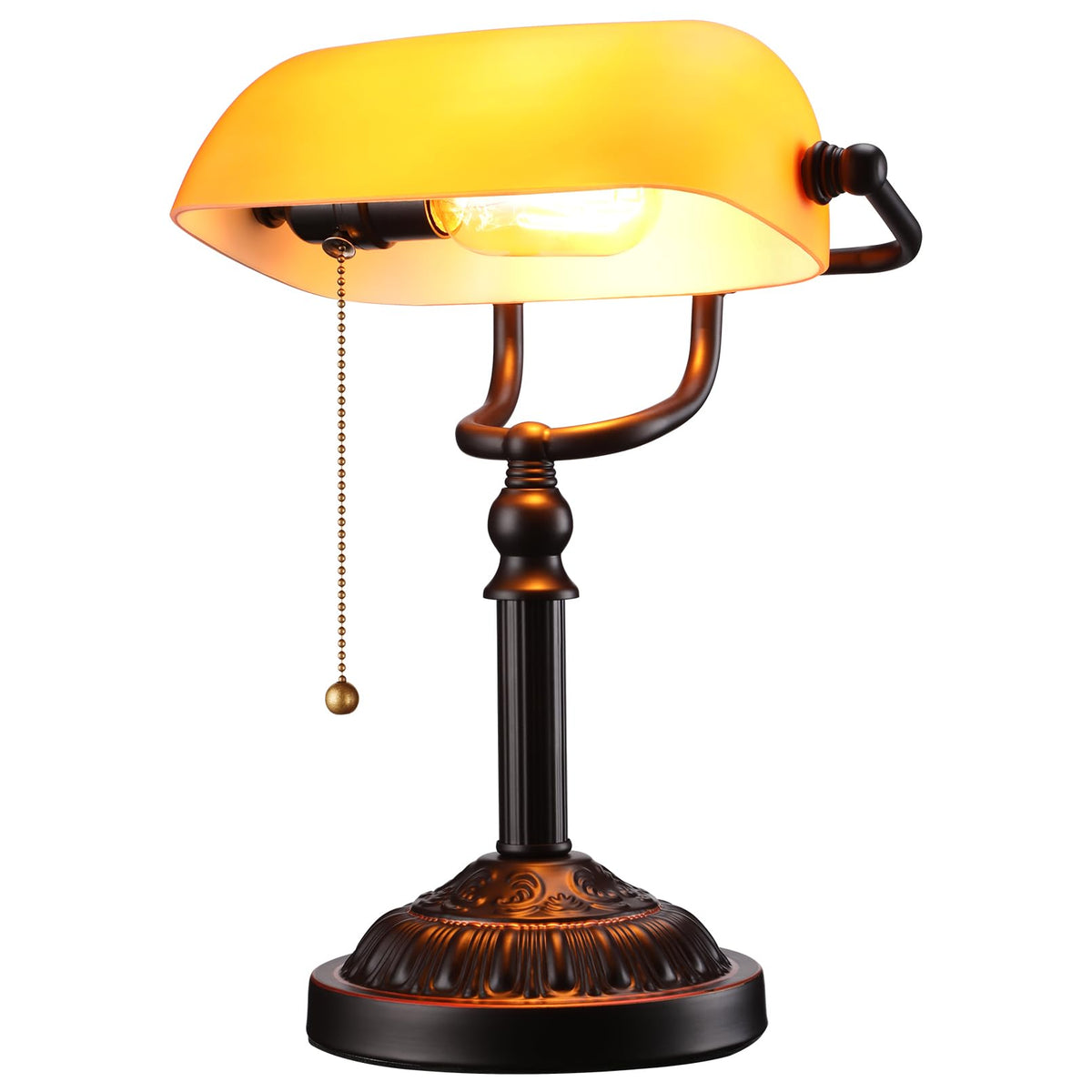 TORCHSTAR Green Glass Bankers Desk Lamp with Pull Chain, E26 Base
