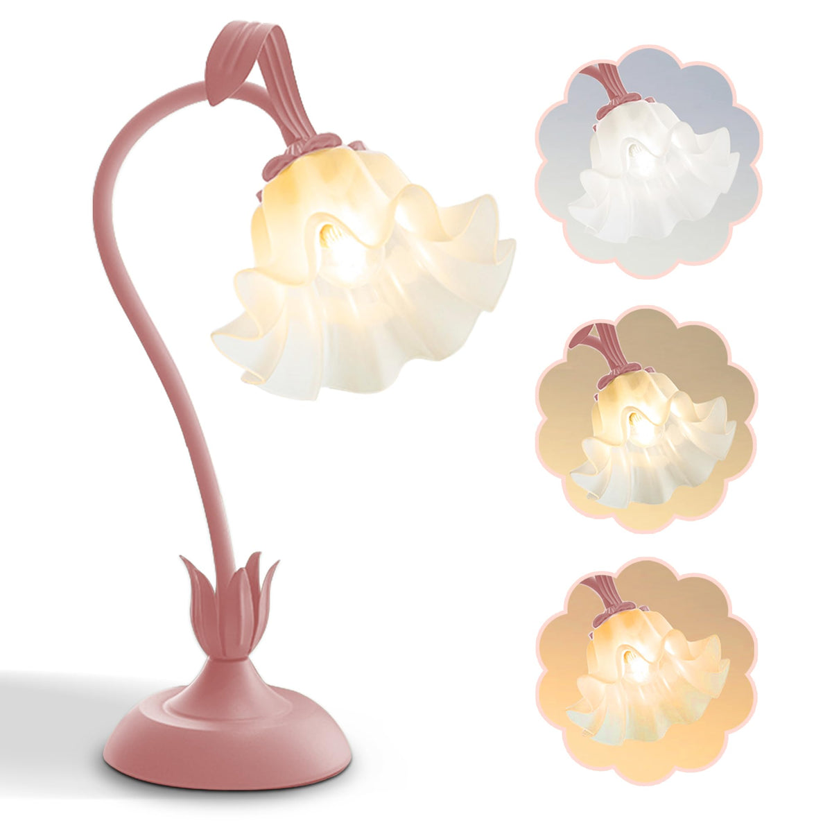 Flower Table Lamp, LED Reading Light Bedside Vintage Night Light (Green)