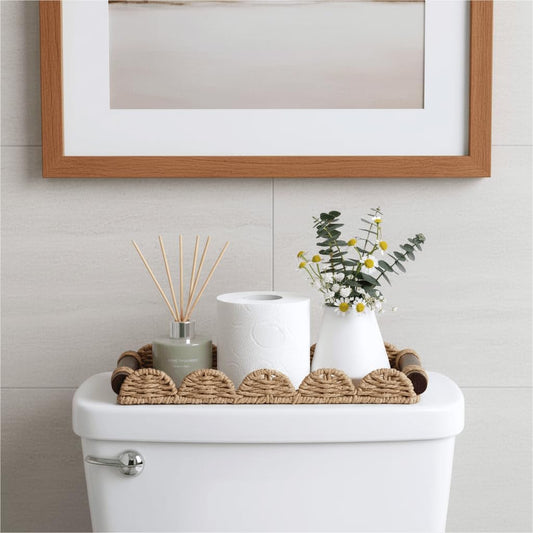 CubesLand Bathroom Toilet Paper Tray Organizer, Scalloped Decorative Tray