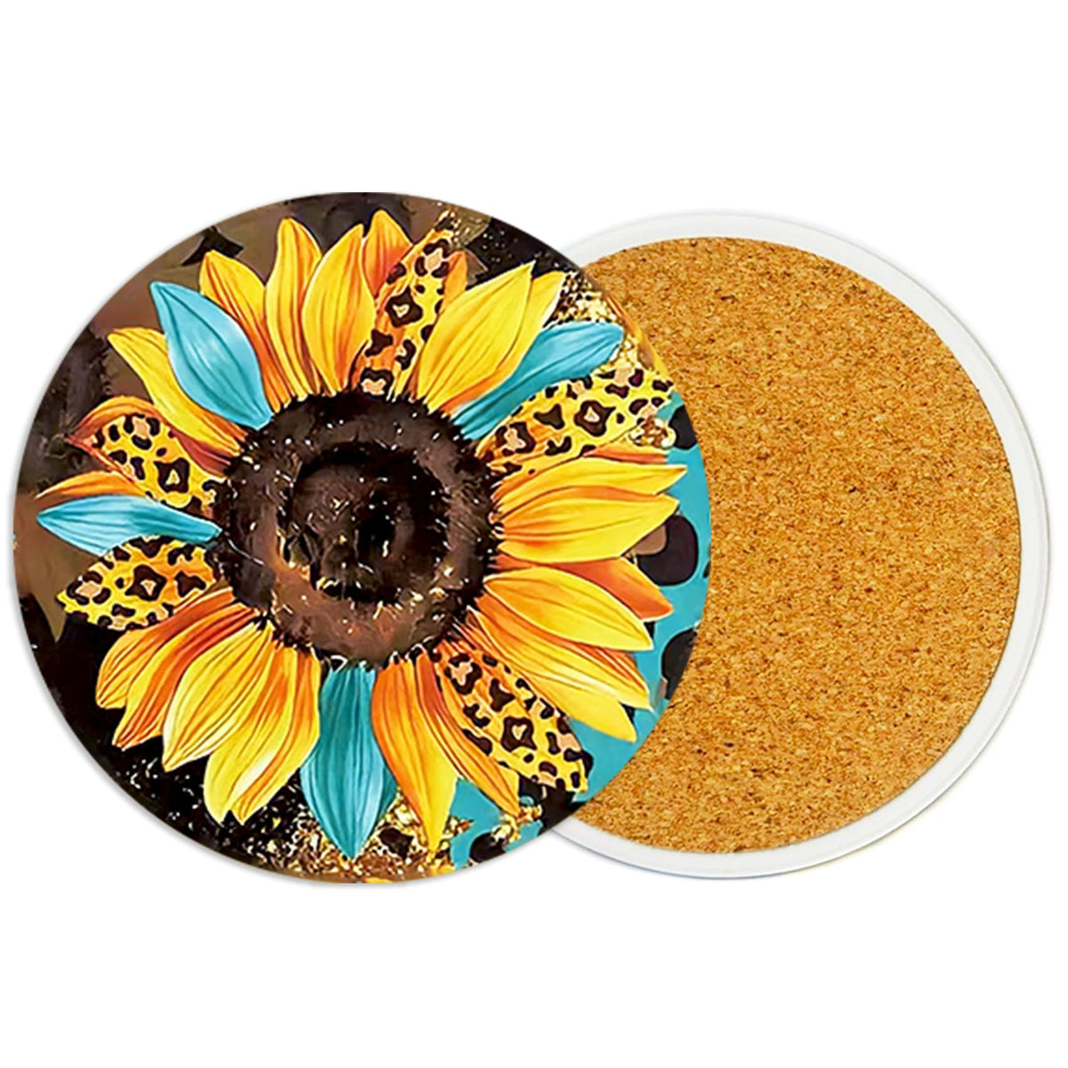 2PcsCat Ceramic Coasters with Cork Base Absorbent Cup Mat for Drinks