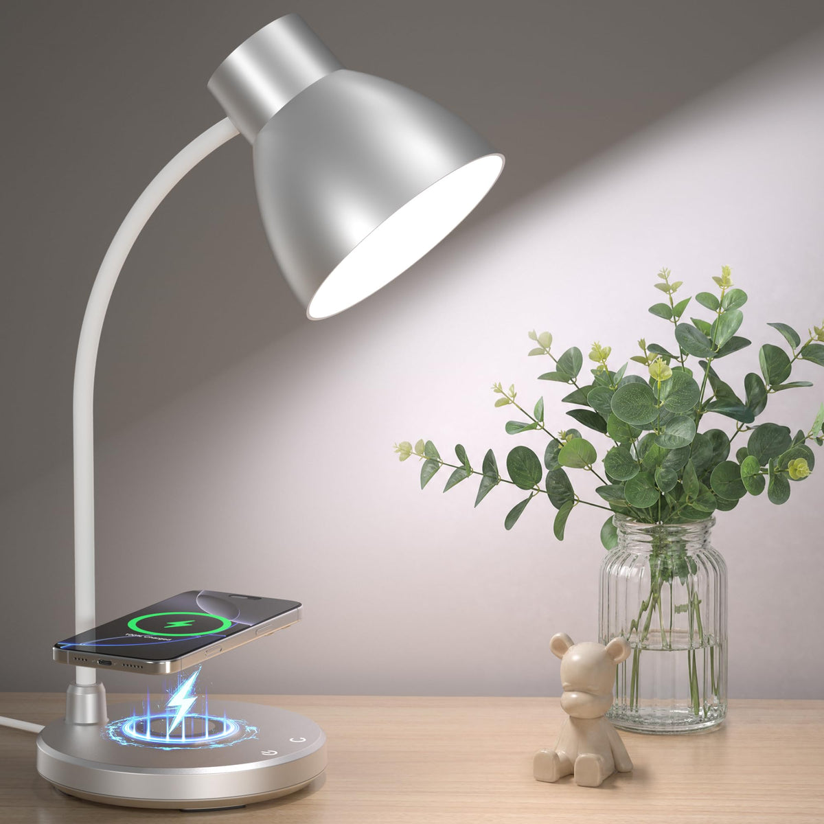 LED Desk Lamp for Home Office with Wireless Charger, Black