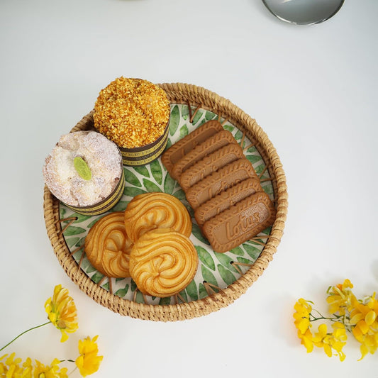 Round Rattan Serving Trays with Mother of Pearl Inlay, Set of 3, Green