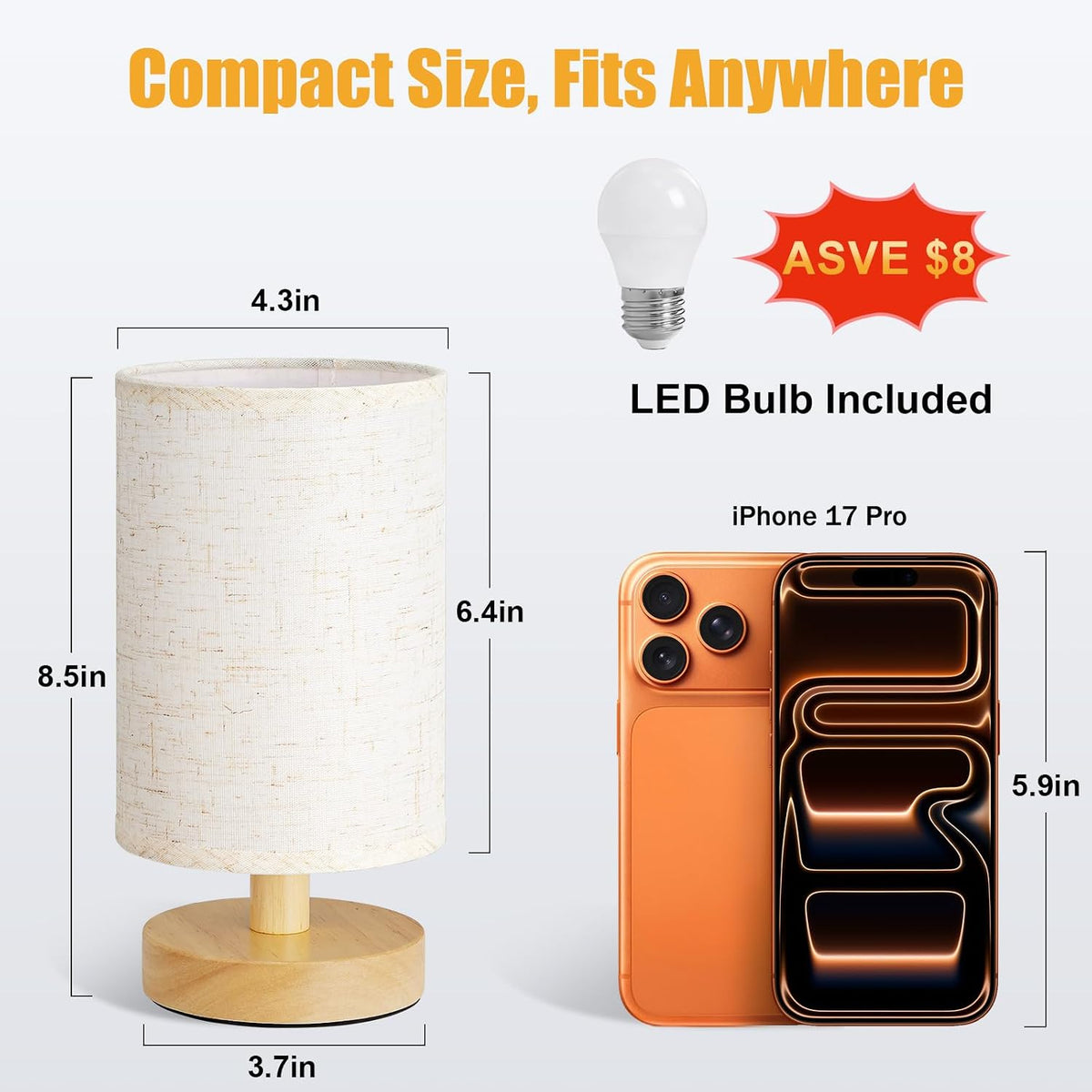Fenmzee 8.5" Small Table Lamp for Bedroom - Inline Switch Bedside Lamp