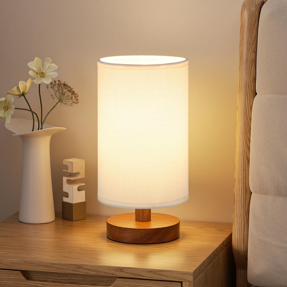 Fenmzee 8.5" Small Table Lamp for Bedroom - Inline Switch Bedside Lamp
