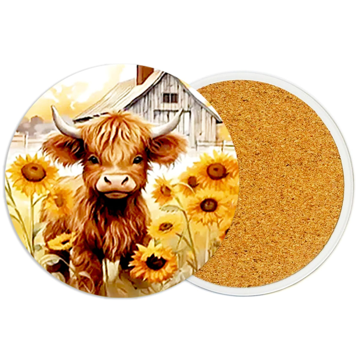 2PcsCat Ceramic Coasters with Cork Base Absorbent Cup Mat for Drinks