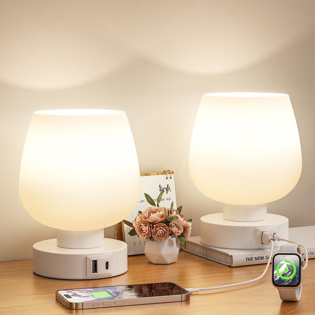 Seealle Small Touch Table Lamp for Nightstand, 3 Way Dimmable Bedside Lamp