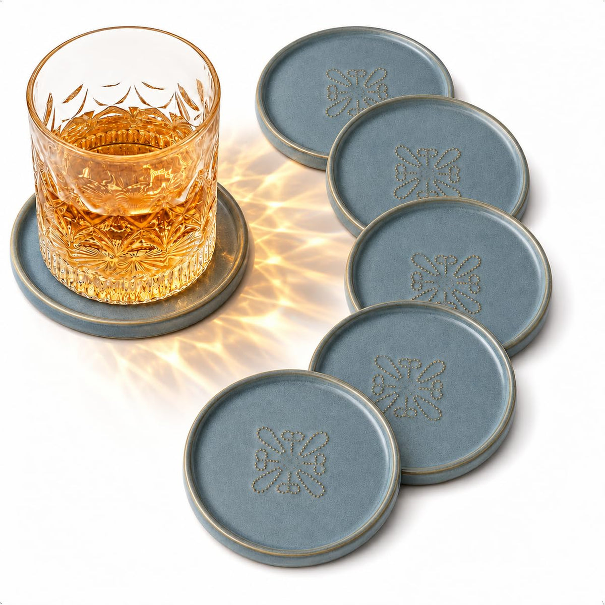 Drink Coasters, Ceramic Coasters for Drinks, 6 Pack, Green