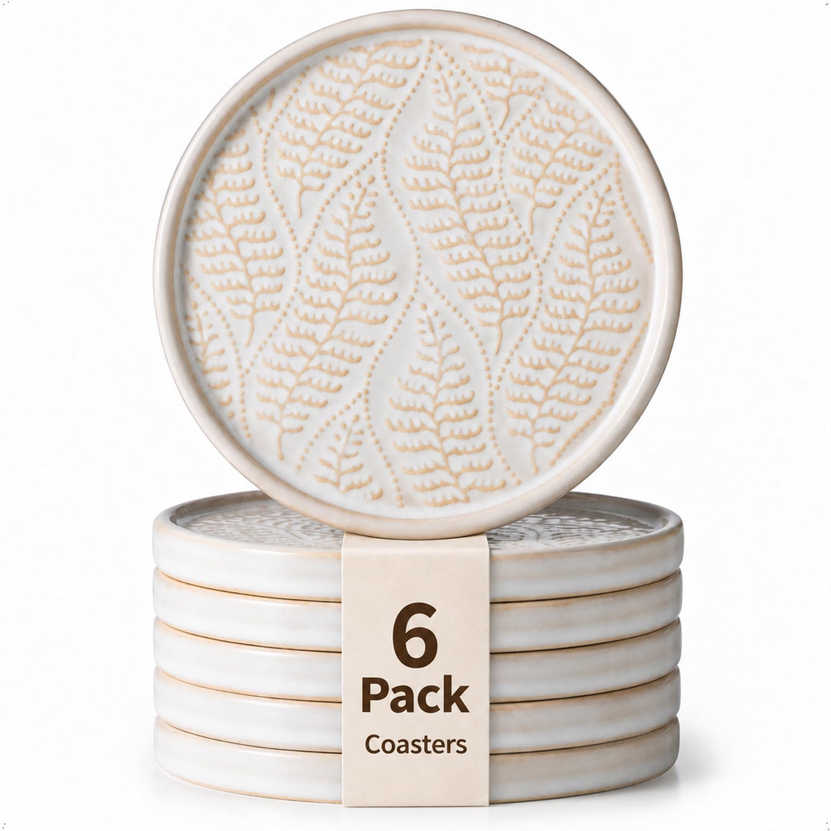 Drink Coasters, Ceramic Coasters for Drinks, 6 Pack, Green