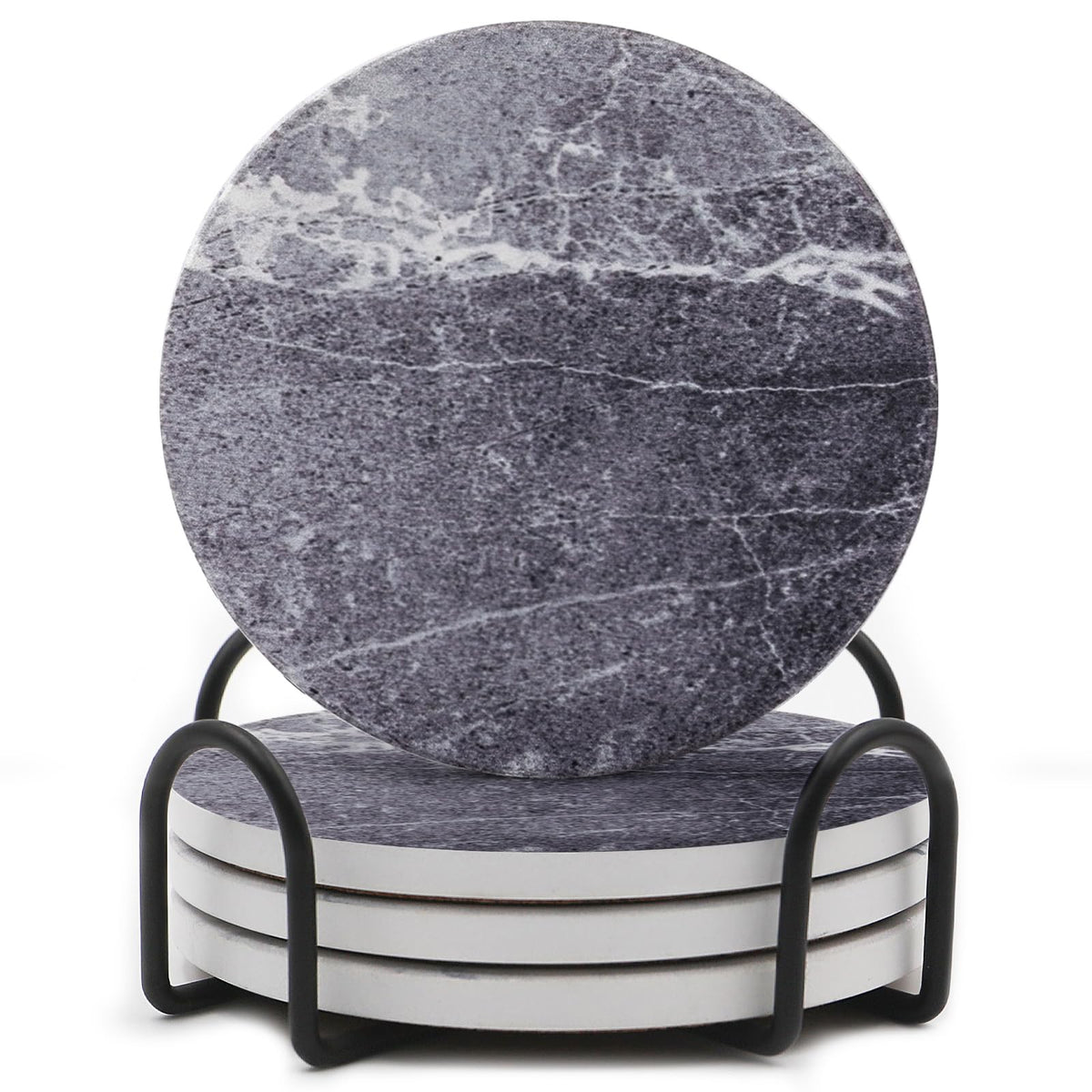 LIFVER Absorbent Coaster Sets of 4, Drink Coasters with Holder, Marble Style Ceramic Drink Coaster for Tabletop Protection, Suitable for Kinds of Cups, Wooden Table, Cool Home Decor, 4 Inches