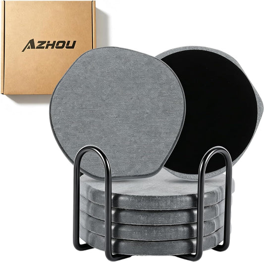 Azhou 6Pcs Absorbent Diatomaceous Earth Coasters Set with Velvet Bottom