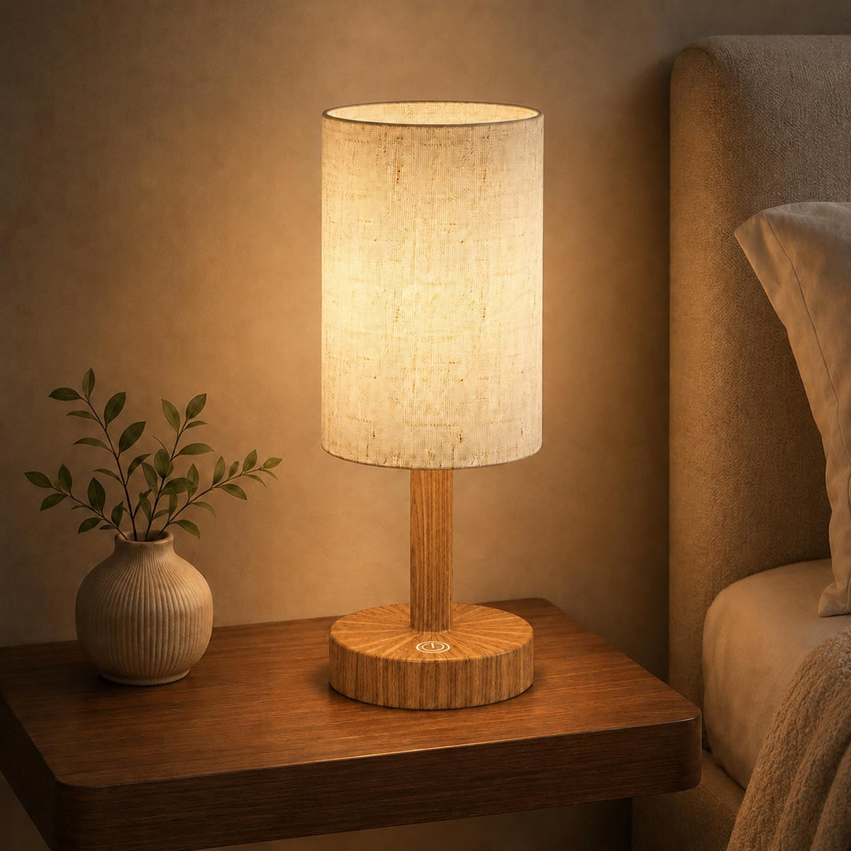 Small Rechargeable Cordless Table Lamp, Nightstand to Desk, Dark Walnut