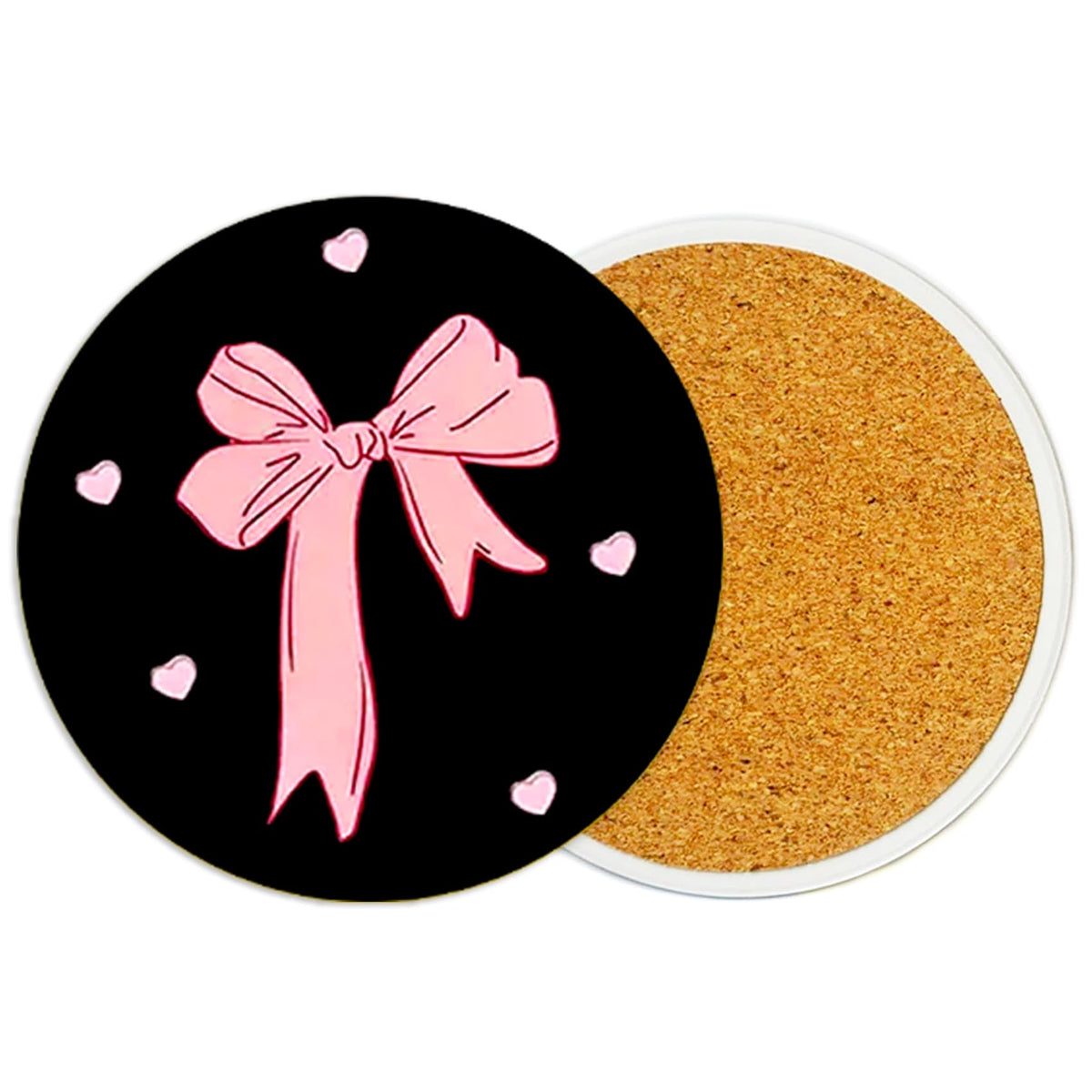 2PcsCat Ceramic Coasters with Cork Base Absorbent Cup Mat for Drinks