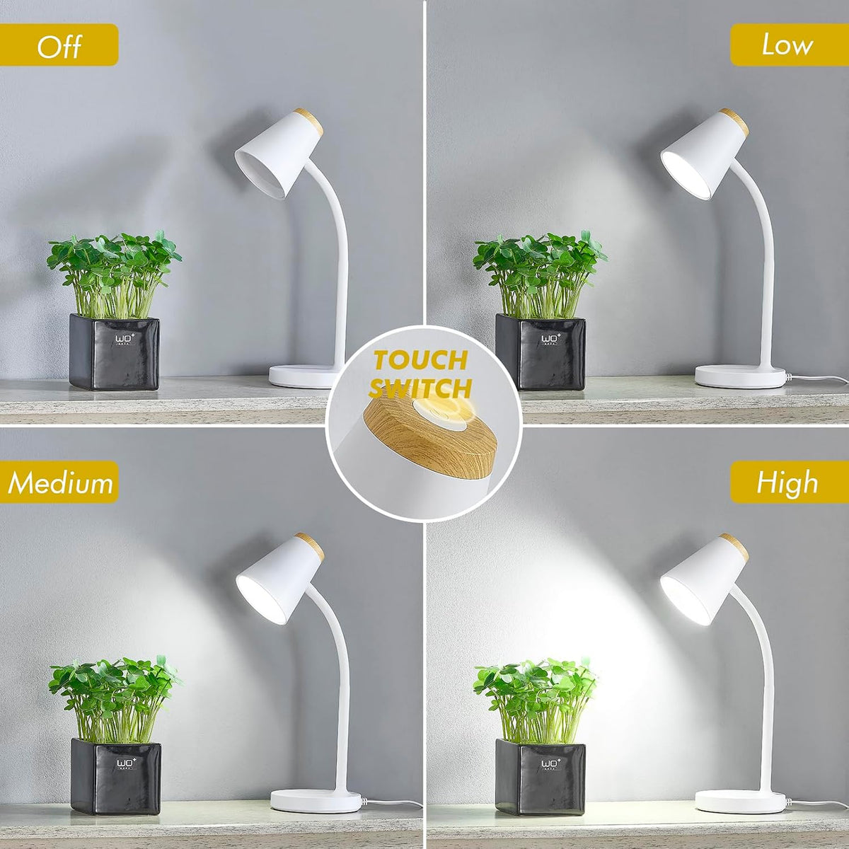 EJIAXIN Desk Lamp for College Dorm Room - Small LED Desk Lamp Touch Dimmable Reading Light for Home Office - Adjustable Flexible Gooseneck Table Lamp for Bedside Bedroom Nightstand White