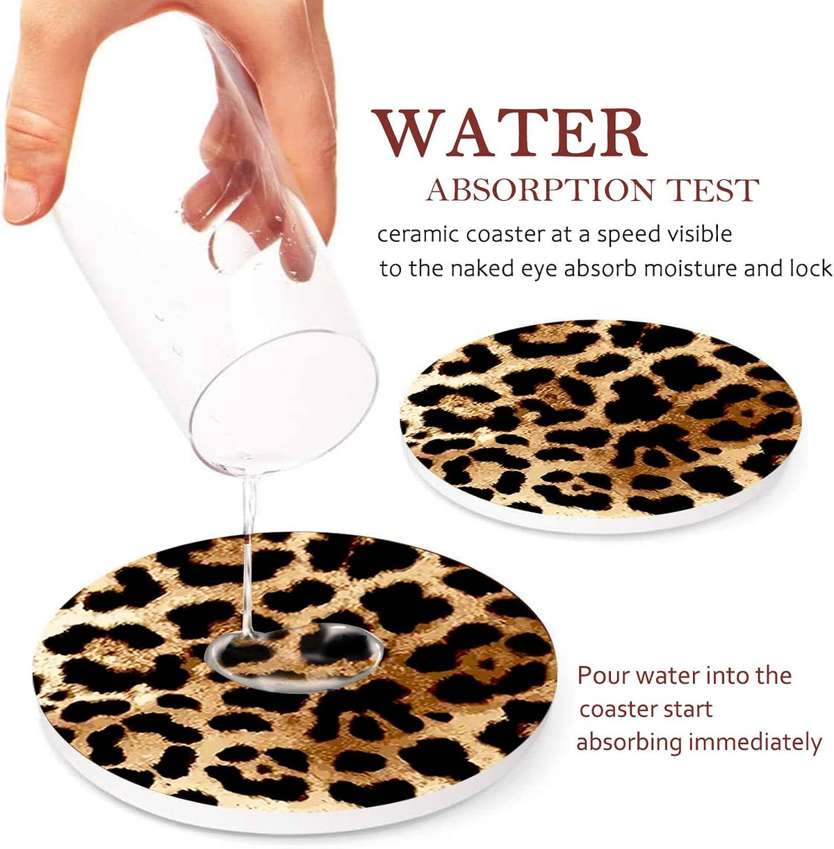 2PcsCat Ceramic Coasters with Cork Base Absorbent Cup Mat for Drinks