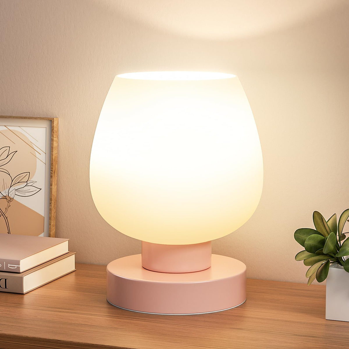 Seealle Small Touch Table Lamp for Nightstand, 3 Way Dimmable Bedside Lamp