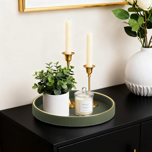 Round Decorative Tray Coffee Table Tray Nightstand Desk Organizer