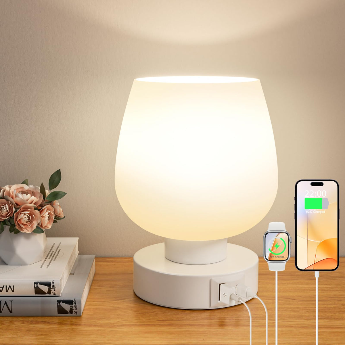 Seealle Small Touch Table Lamp for Nightstand, 3 Way Dimmable Bedside Lamp