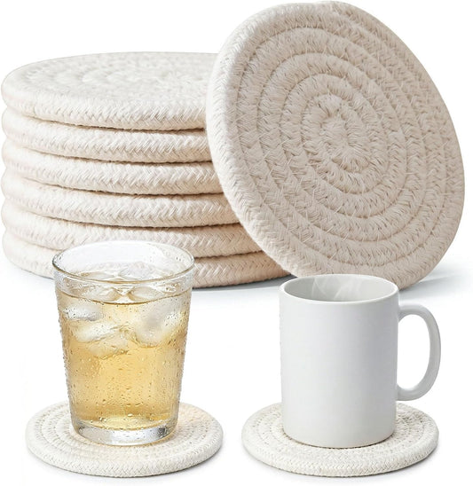 DomeStar Drink Coasters Set of 6, 3.5 Inch, Boho Furniture and Modern Farmhouse Decor Drink Coasters, Minimalist Non-Slip Tabletop Protection Suitable for Kinds of Cups, Living Room, Kitchen, White