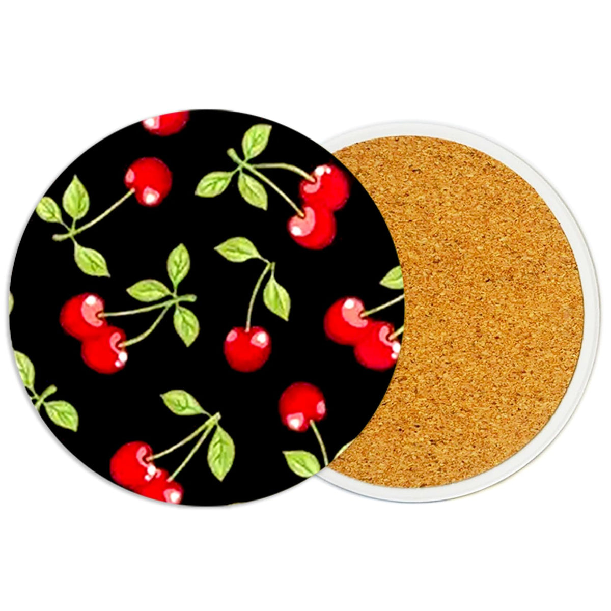 2PcsCat Ceramic Coasters with Cork Base Absorbent Cup Mat for Drinks