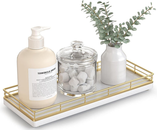 Bathroom Tray for Counter Top Organizer, Oak Wood Vanity Tray