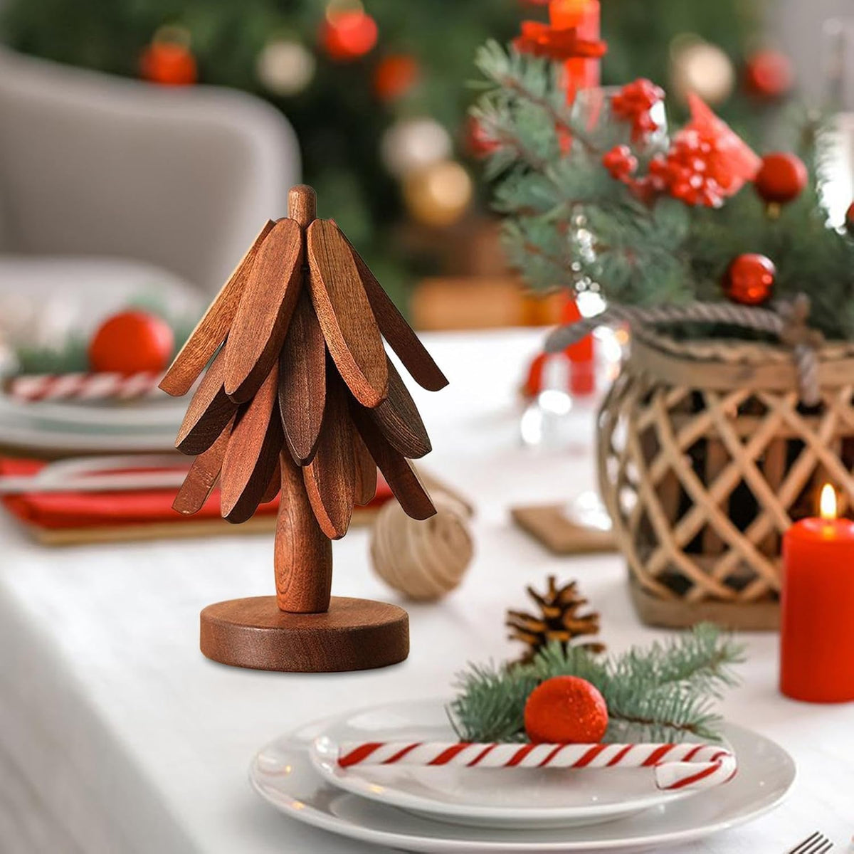 Wooden Tree Shape Trivets for Hot Dishes, Natural Treevot Coasters
