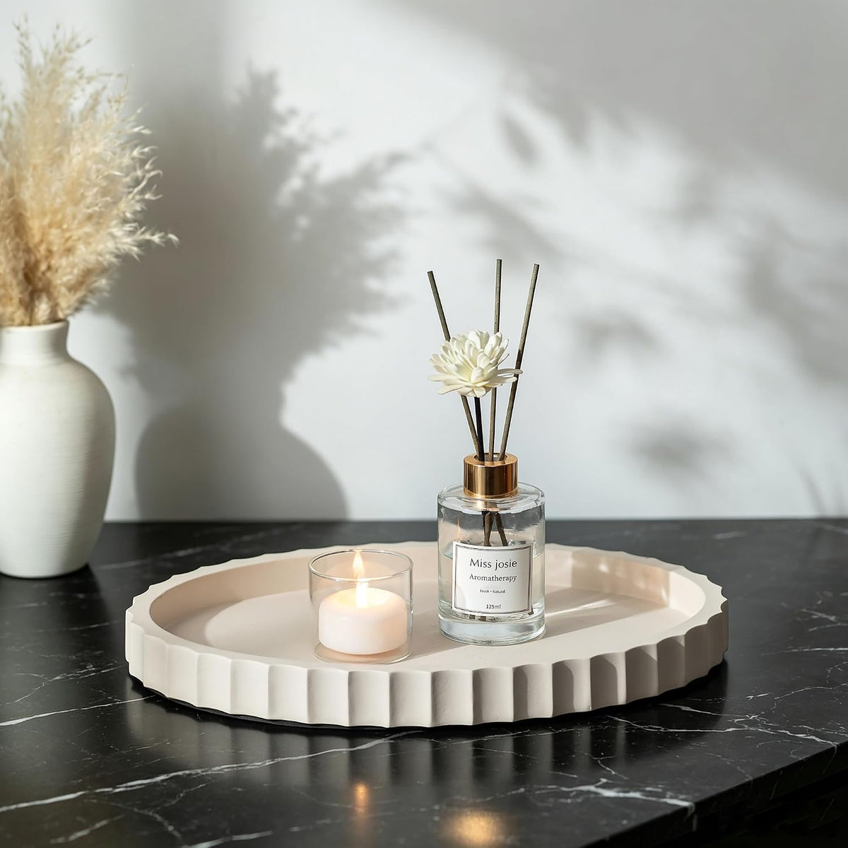 Hanobe Oval Decorative Coffee Table Tray for Home Decor with Wavy Edge