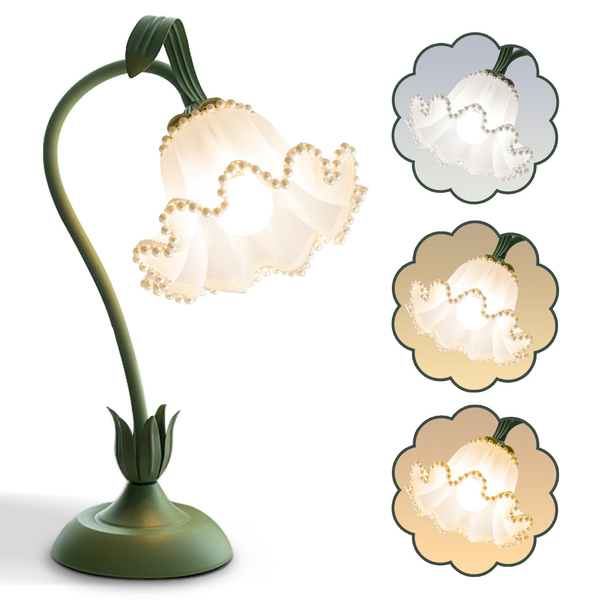 Flower Table Lamp, LED Reading Light Bedside Vintage Night Light (Green)