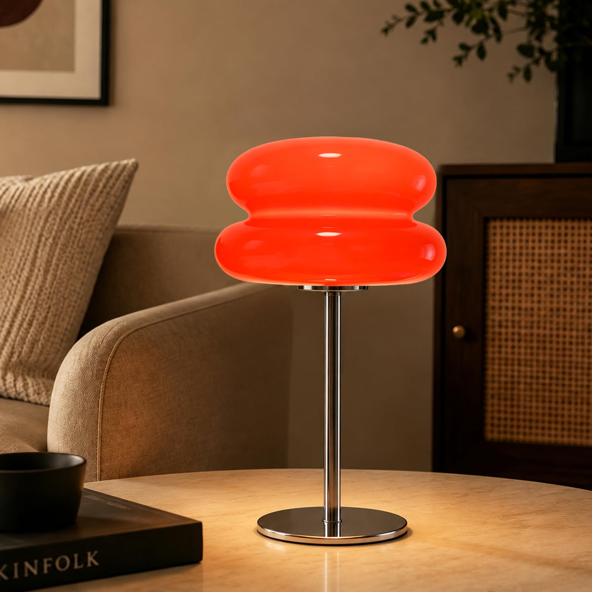 Bedroom Glass Mushroom Lamp, Orange