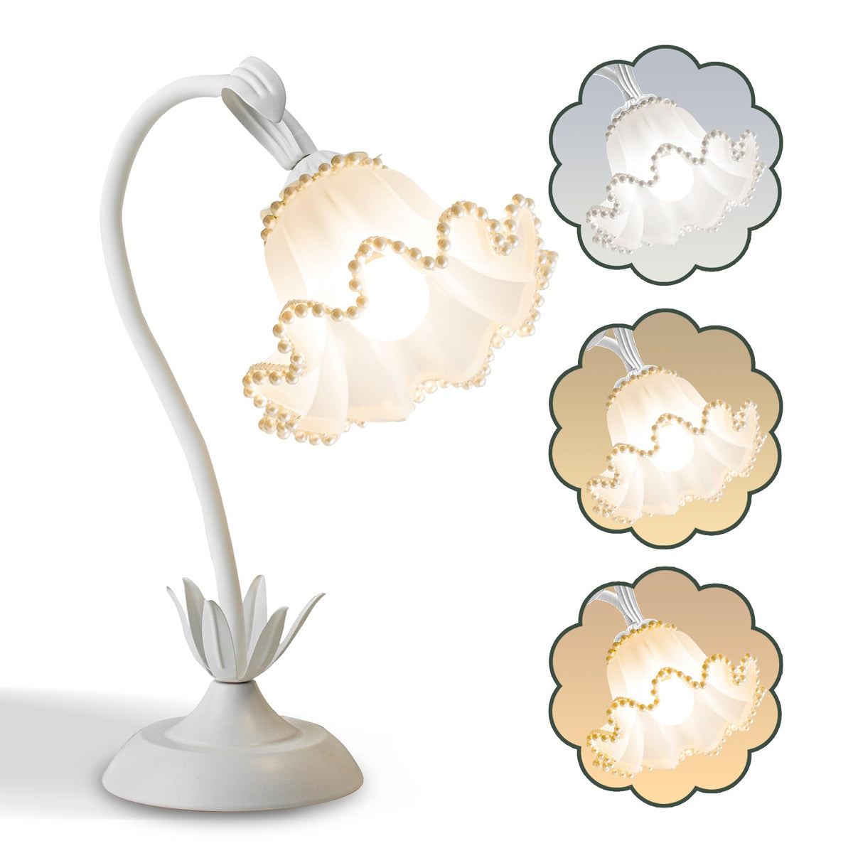 Flower Table Lamp, LED Reading Light Bedside Vintage Night Light (Green)