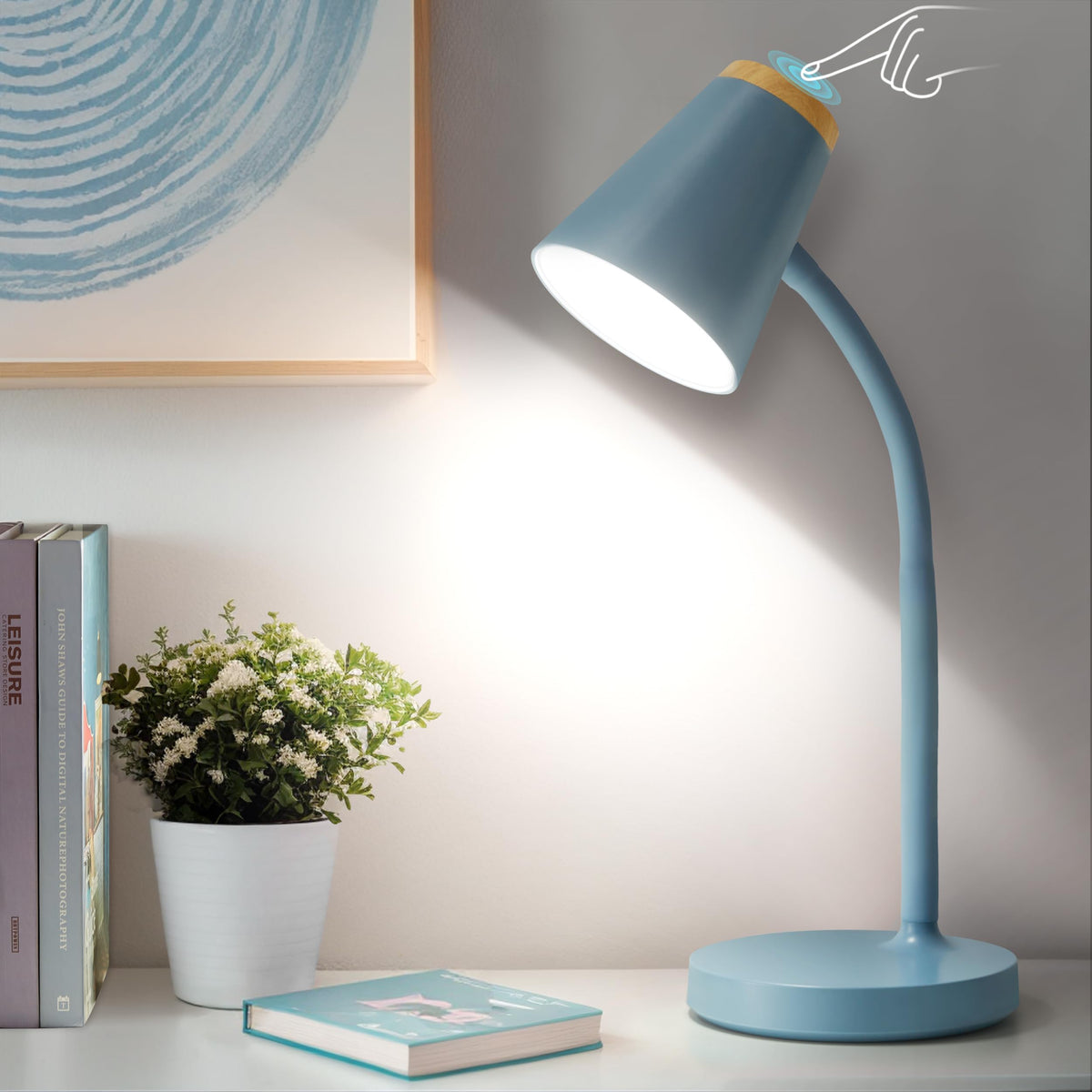 EJIAXIN Desk Lamp for College Dorm Room - Small LED Desk Lamp Touch Dimmable Reading Light for Home Office - Adjustable Flexible Gooseneck Table Lamp for Bedside Bedroom Nightstand White