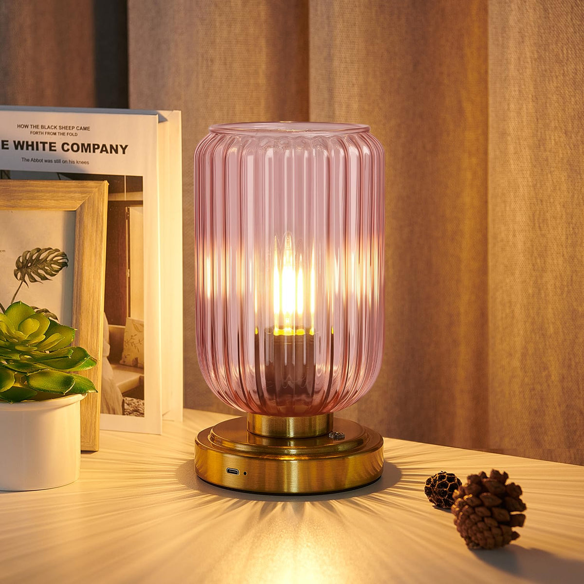 LightRound Cordless Table Lamp for Bedroom, Touch Stepless Dimmable, Modern