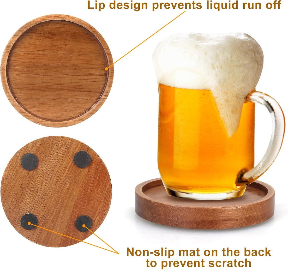 Acacia Wood Coasters Set of 8 Bar Accessories Table Decor Wooden Coaster