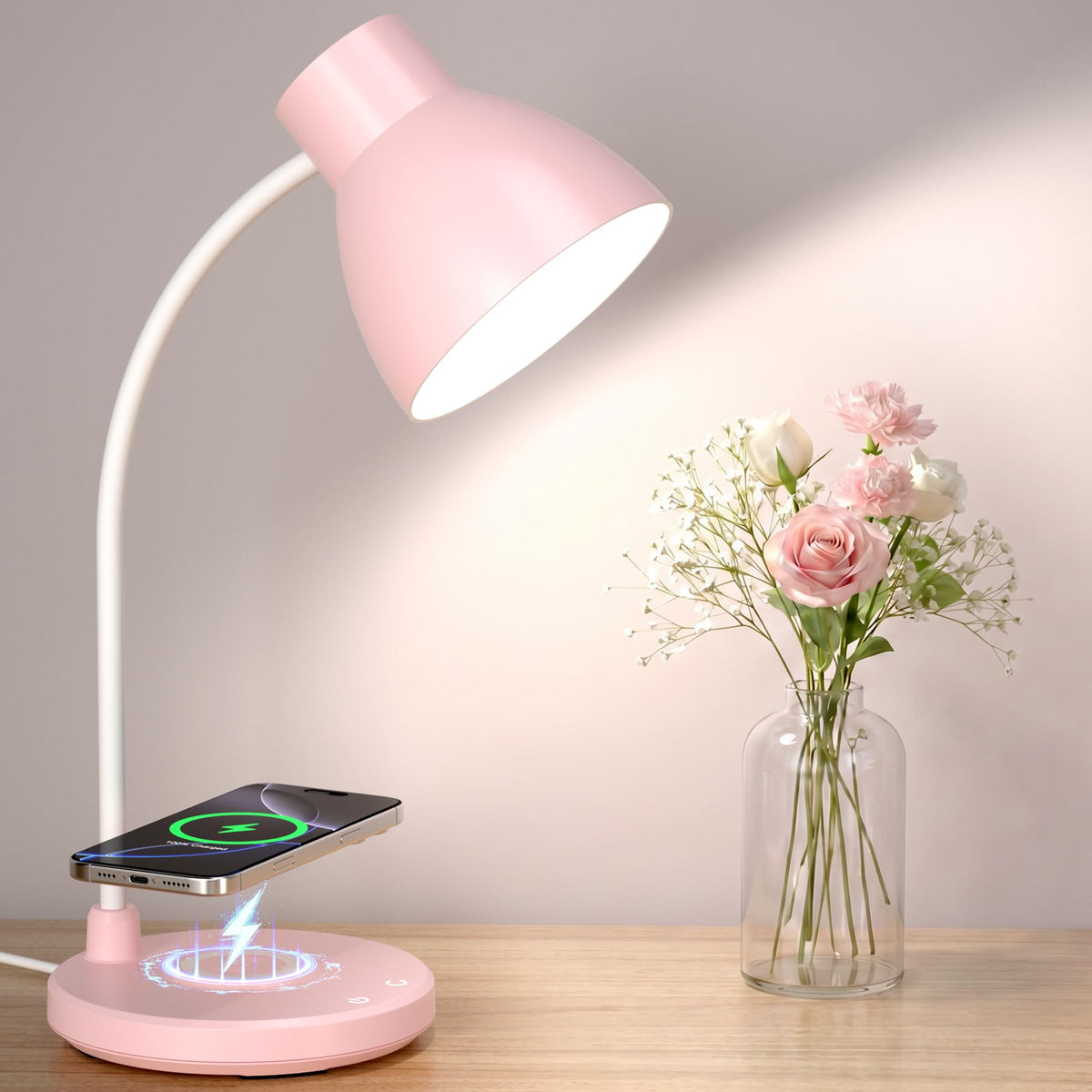 LED Desk Lamp for Home Office with Wireless Charger, Black