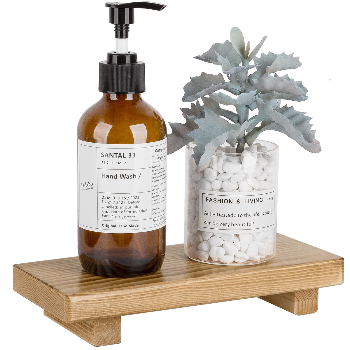 Bathroom Tray Wood Riser Kitchen Decor Soap Holder, 9" x 6" Black