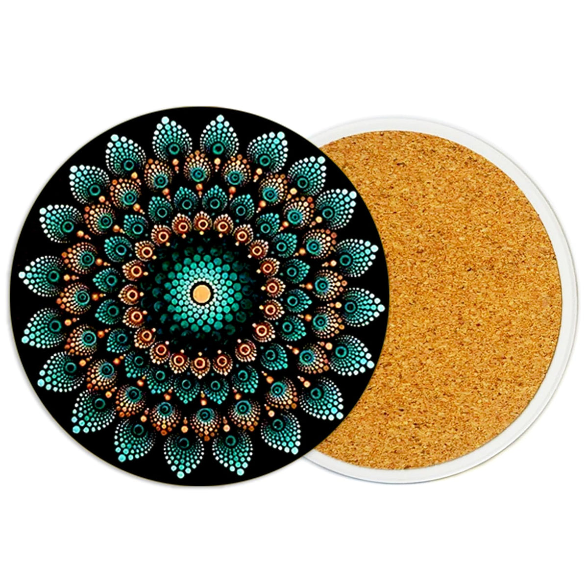 2PcsCat Ceramic Coasters with Cork Base Absorbent Cup Mat for Drinks