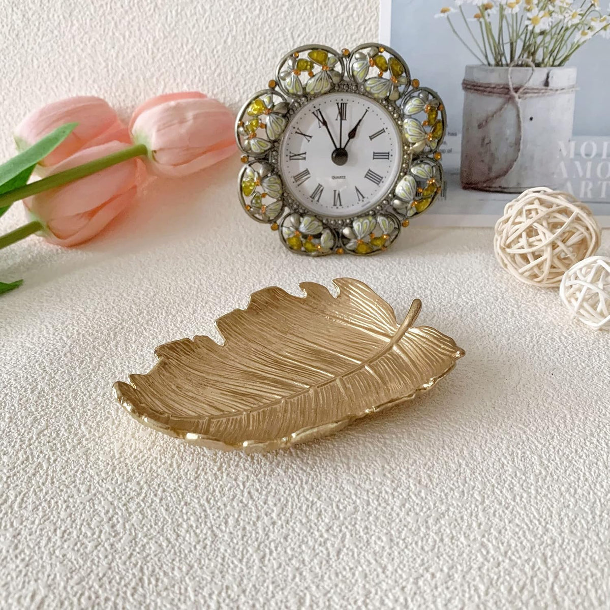 Small Leaf Shaped Trinket Dish, Decorative Gold Jewelry Dish Tray, Ring Hodler Dish Jewelry Organizer