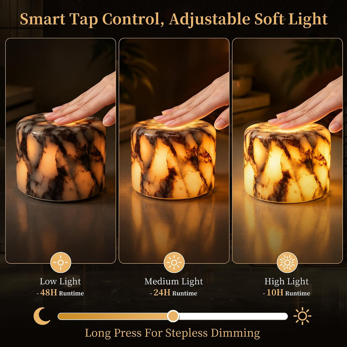 AOPO Natural Marble Cordless Touch Dimmable Table Lamp Night Light