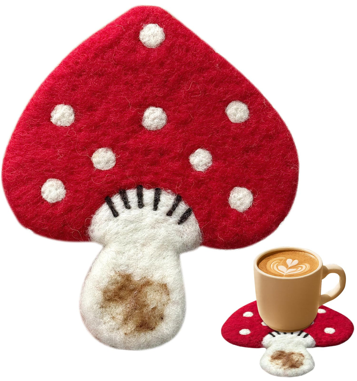 Cute Wool Cat Coasters - 2 Pack Brown and Cow Cat Coasters for Desk, Heat Insulation, Moisture Absorbent, Handmade Wool Felt, for Office Home, Christmas Housewarming - Set of 2