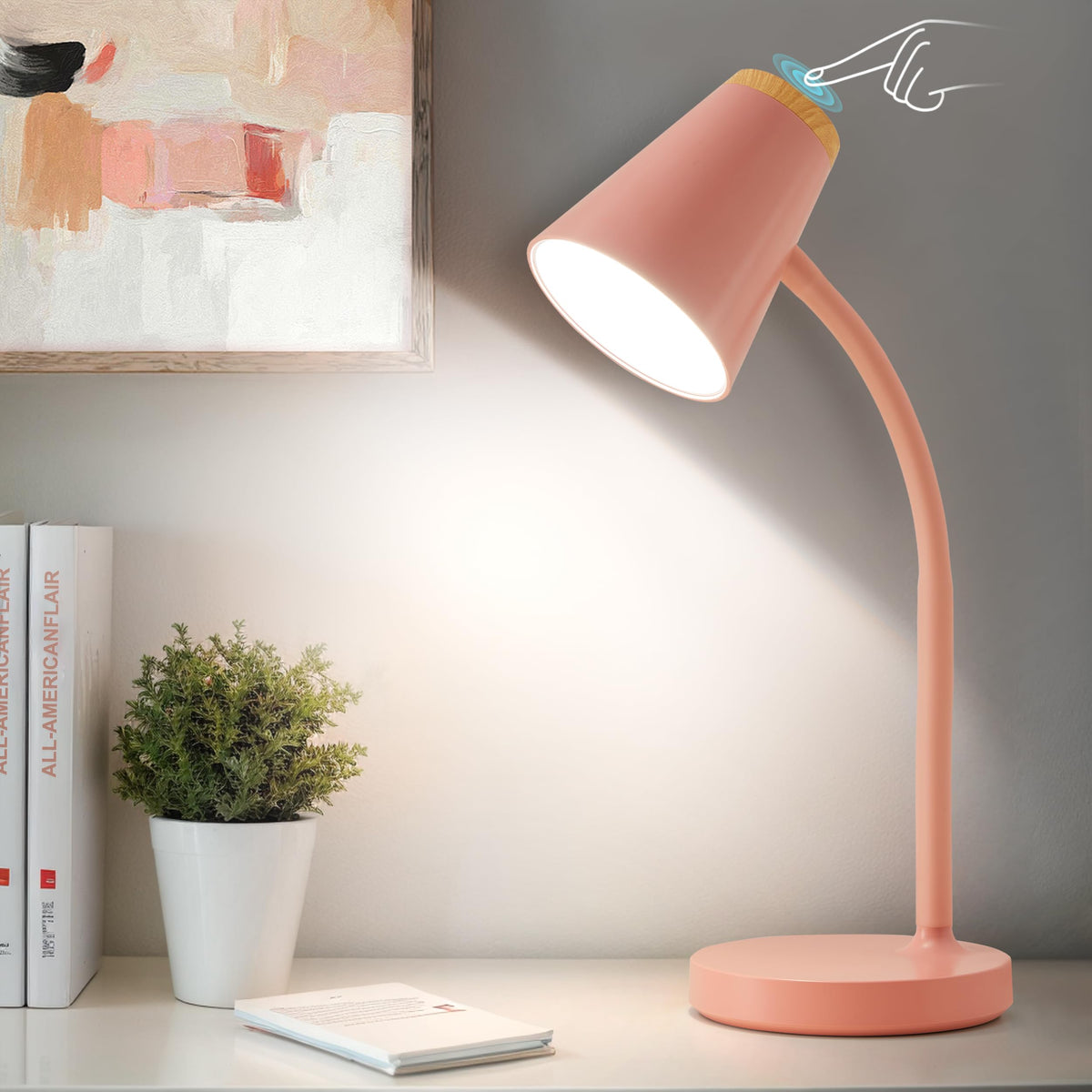 EJIAXIN Desk Lamp for College Dorm Room - Small LED Desk Lamp Touch Dimmable Reading Light for Home Office - Adjustable Flexible Gooseneck Table Lamp for Bedside Bedroom Nightstand White