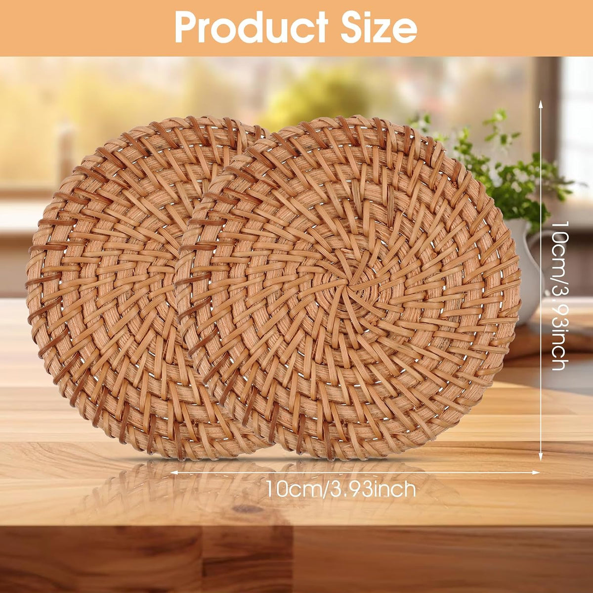 Oruola 2pcs Natural Woven Coasters,Rattan Coasters,3.93In Round Wicker Coasters,Boho Coasters Heat-resistant Drink Coasters for Coffee Table Housewarming Gifts Hot Drinking Home Decor Protecting Table